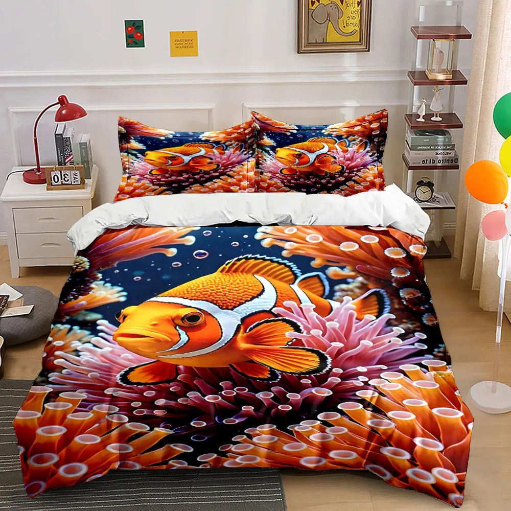 Clownfish Amid Vibrant Anemones Bedding Set for Kids Luxury Gift 3pcs Digital Print Comforter Set Soft Comfortable Breathable