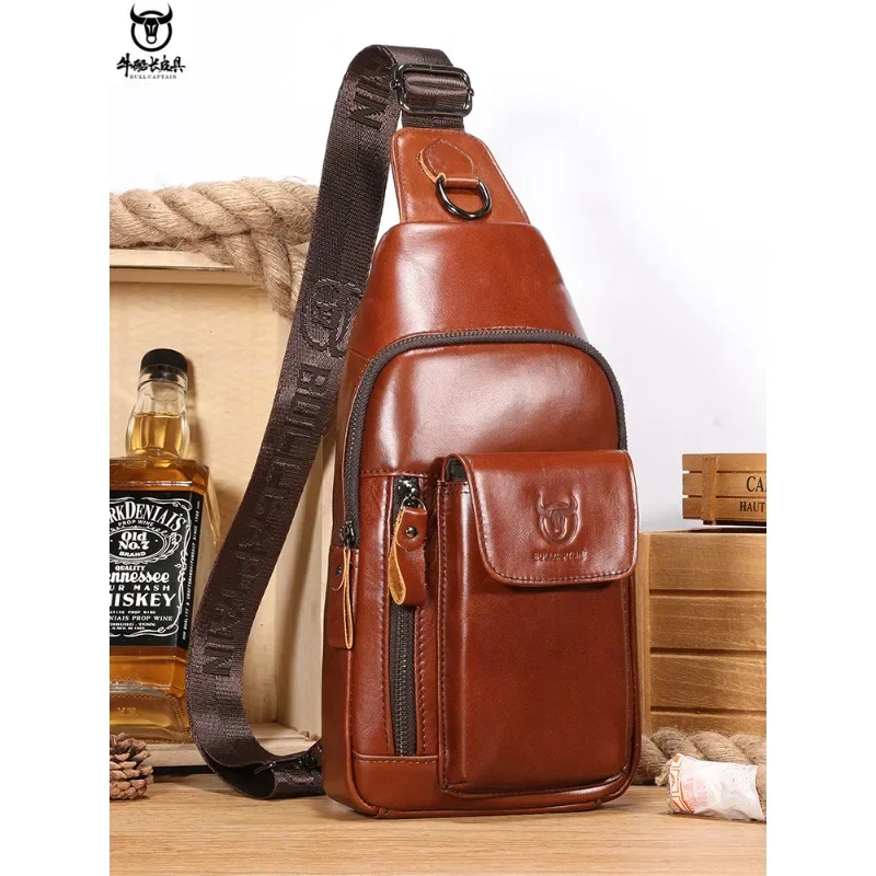 2024 New Fashion Genuine Leather Crossbody Bags for Men Messenger Chest Bag Packs Travel Single Shoulder Strap Pack