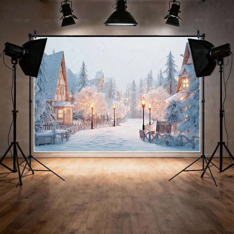 MOON.QG المشهد الثلجي السحري صورة خلفية الزنجبيل منزل عيد الميلاد مسارات الغابات الخلفيات لزينة التصوير الفوتوغرافي #3