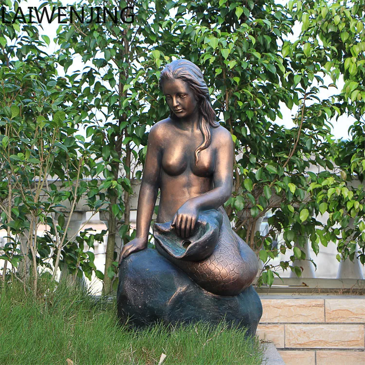 

SGF Imitation Copper Mermaid Flowing Water Ornament European Style Sculpture Outdoor Fountain Decoration