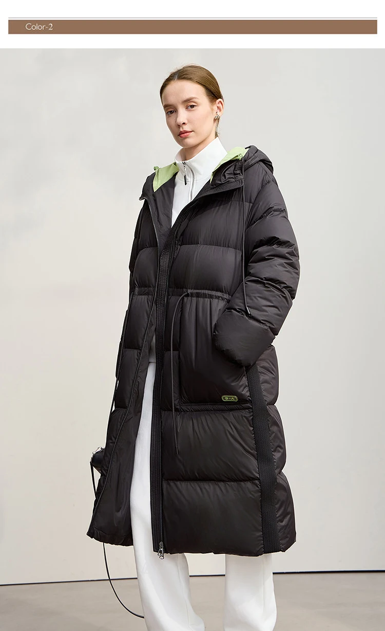 AMII Hooded Down Jacket 2026 Winter New Warm Zipper Long Sleeve 85% White Duck Down Coat Woman Loose Straight Long Coat 12524017