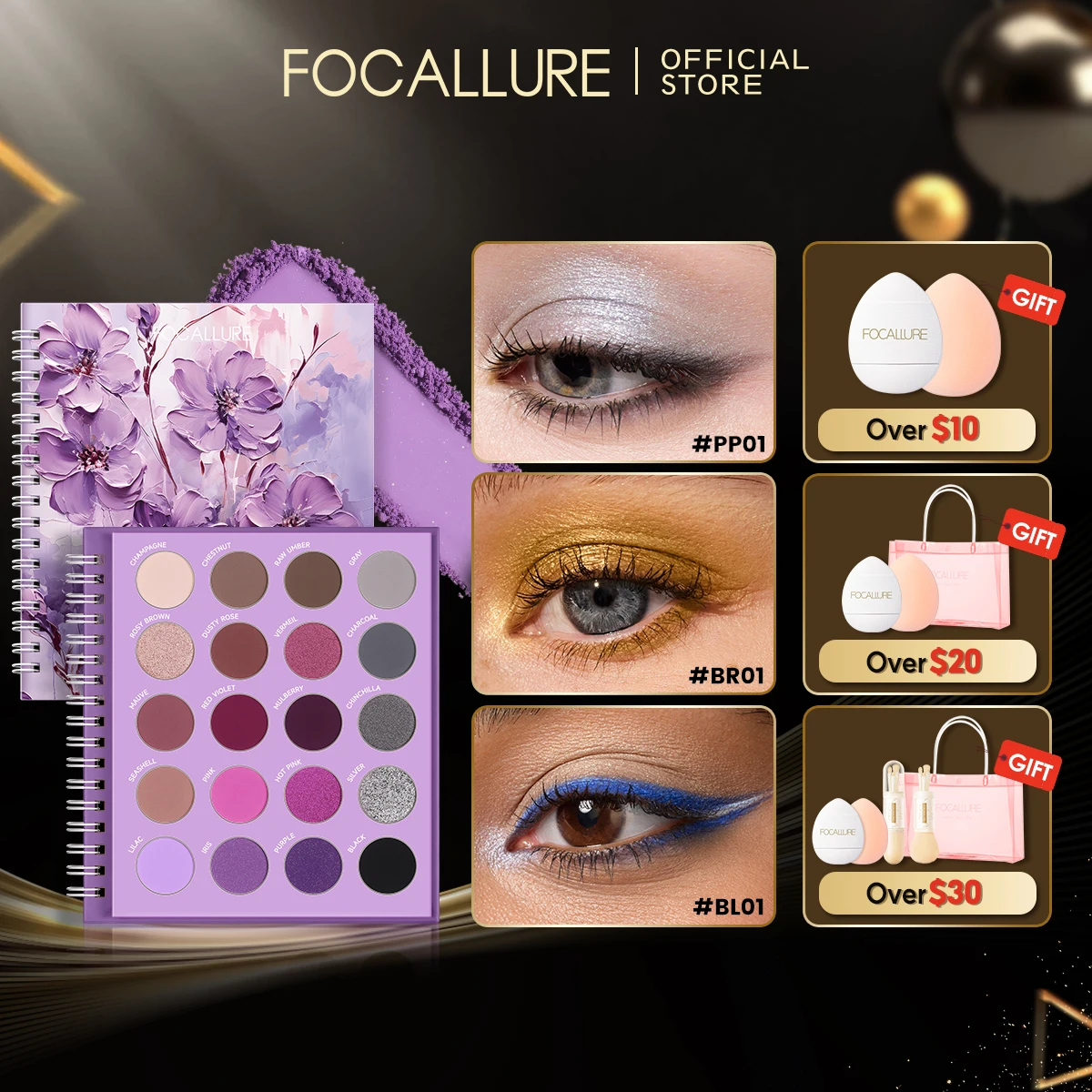 

FOCALLURE 20 Color Glitter Eyeshadow Palette High-Shimmer Pearlescent Eye Shadow Palette Matte Eyeshadow Powder Makeup Cosmetics