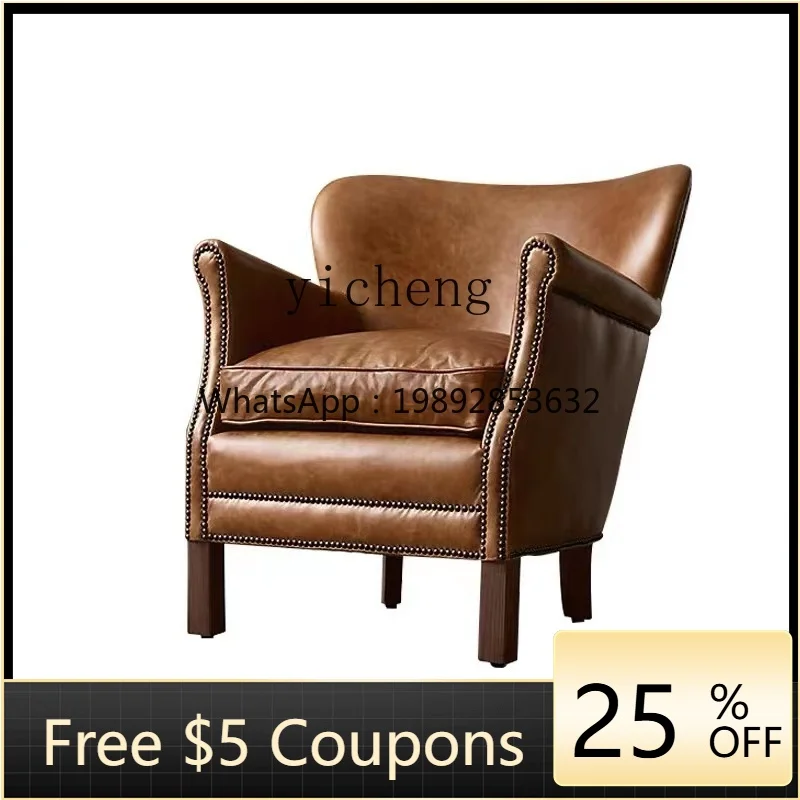 

XL Genuine Leather Wingback Chair High-Rise Club Leisure High-End Villa Couch Lazy Light Luxury Chair