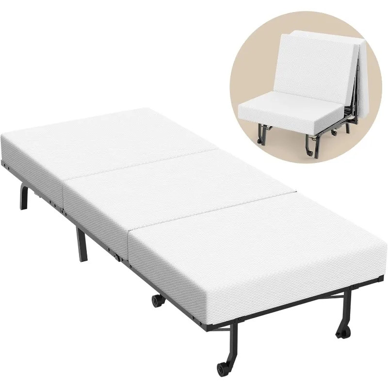 

Folding Bed with 5” Tri-fold Mattress, Fold Out Couch with Sturdy Metal Frame, Portable Rollaway Guest