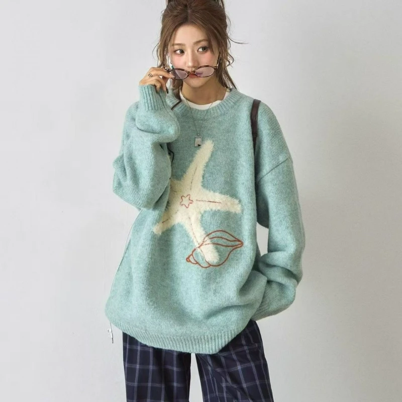 موضة جديدة الطباعة تنوعا متماسكة سترة المرأة 2026 الخريف/الشتاء فضفاضة كسول نمط سترة دافئة متماسكة البلوز قاعدة طبقة #2