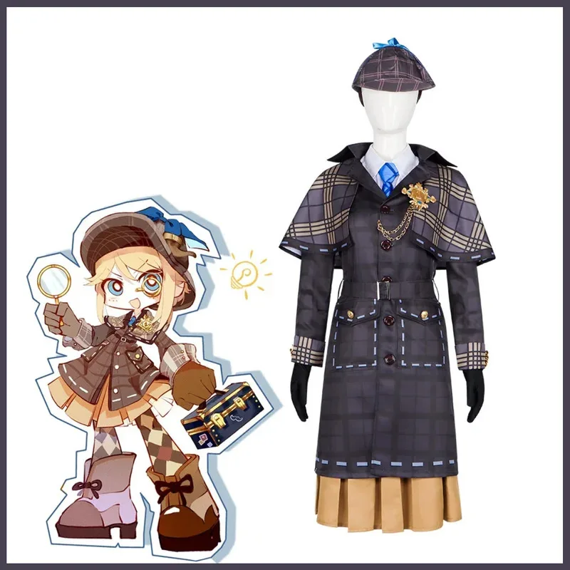 게임 아이덴티티 Ⅴ 엠마 우즈 가드너 미스 트루스 코스프레 의상 세트 모자 돋보기 가발 여성 할로윈 파티 의상;3'v