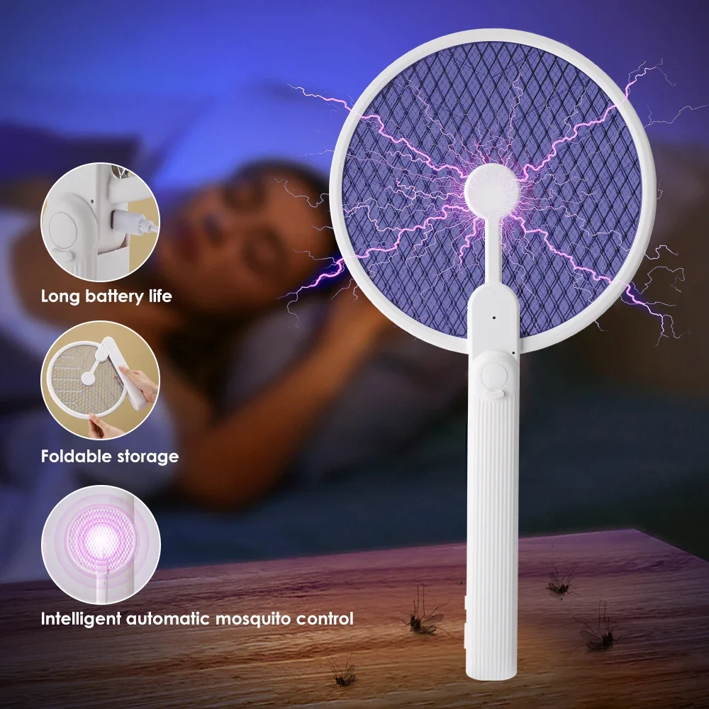 Foldable Electric Fly Swatter USB Rechargeable Bug Zapper Neck fans rechargable