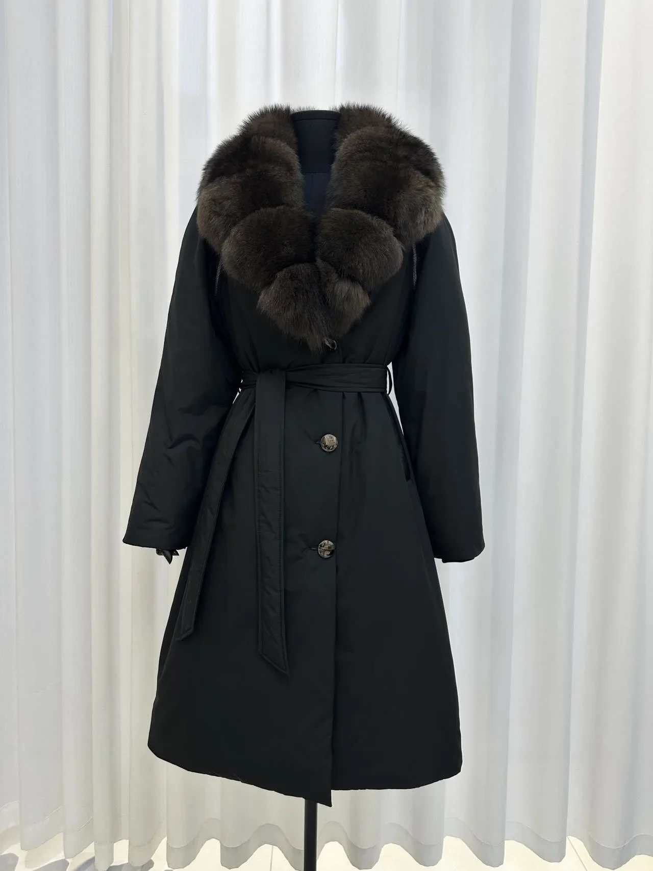 OFTBUY Duck Down Belted Slim Puffer Coat Winter Thick Warm Windproof Outerwear Real Fox Fur Collar Long Duck Down Jacket Women