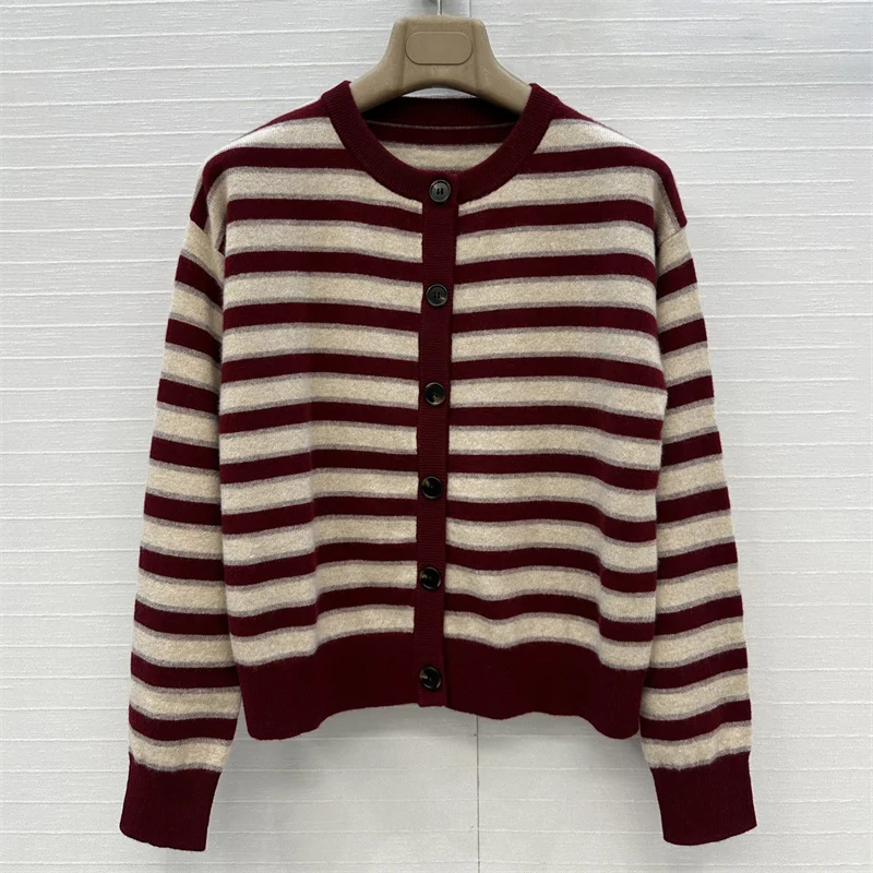 

Женский кардиган, новый эластичный вязаный топ с длинными рукавами на осень 2021, однобортный облегающий полосатый трикотаж, шерстяной свитер