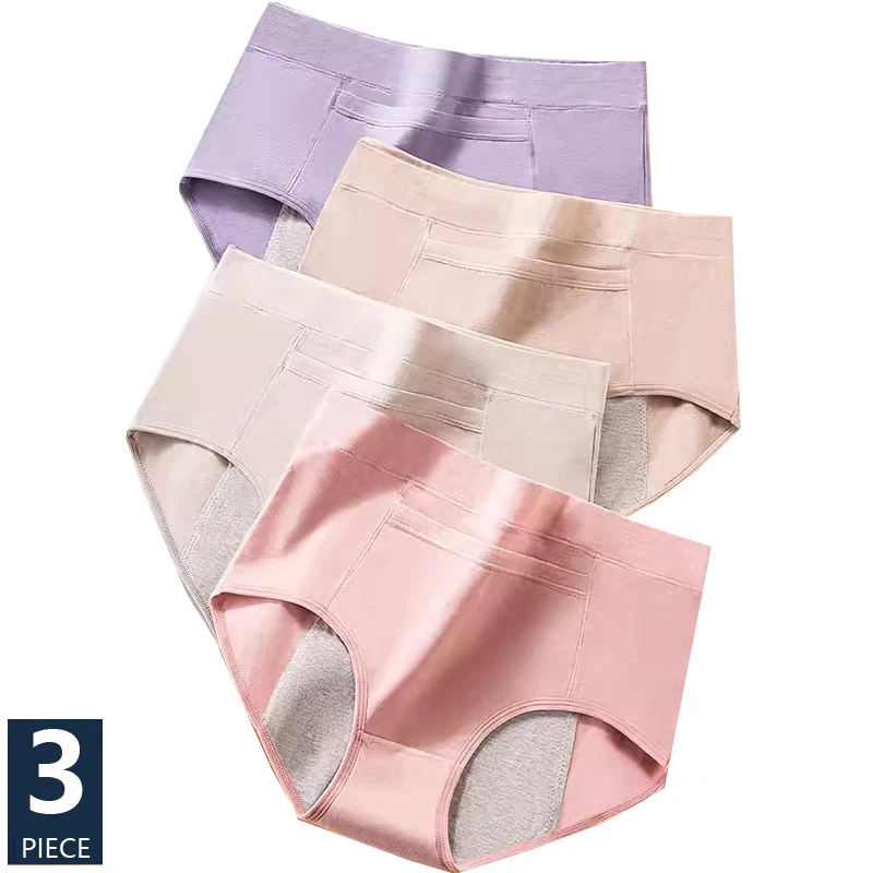 

3Pcs/Set Women's Menstrual Panties Physiological Pants Leak Proof Underwear Ladies Period Panty High Waist Cotton Briefs