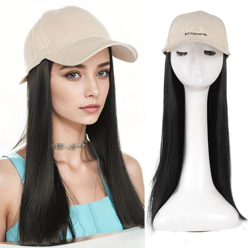 

Cap Wig Long Straight Hair Wig with Baseball Hat One Piece Adjustable Hat Wigs Heat-resisting Fake Hair for Women