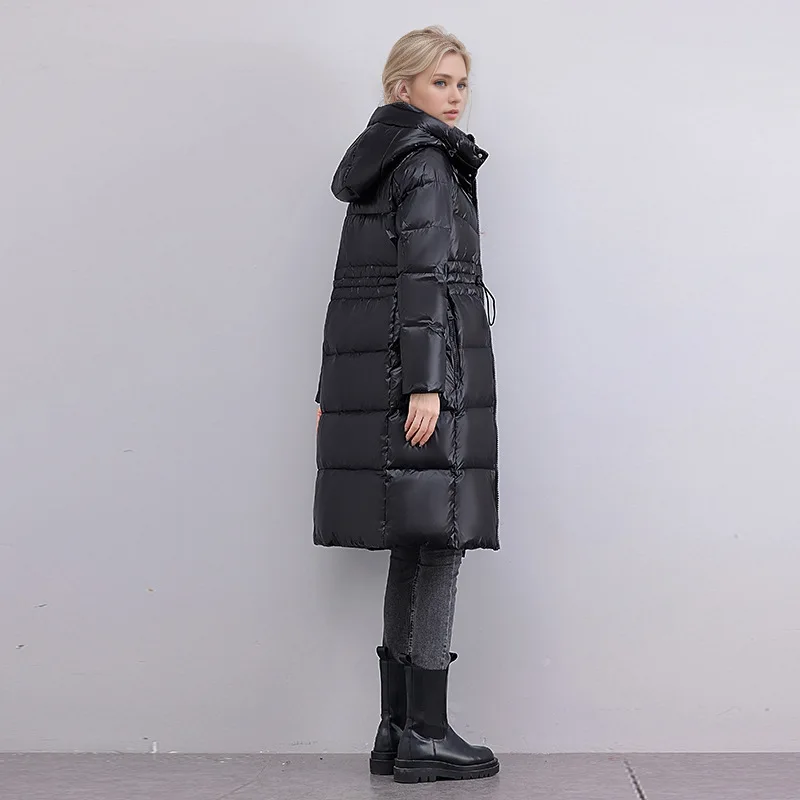 الشتاء الإناث معطف مبطّن بلون المرقعة Cinched الخصر يندبروف مقنعين سترة نسائية معطف طويل سميك لسيدة