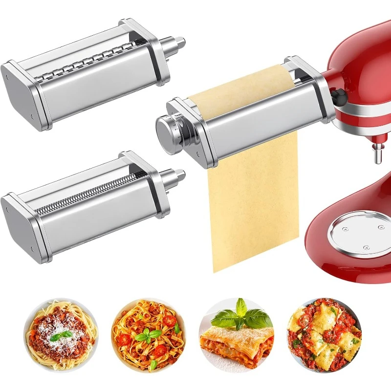 Pasta Attachment for KitchenAid Mixer,   Pasta Sheet Roller, Spaghetti Fettuccine Cutter, 3Pcs for Pasta Attachment