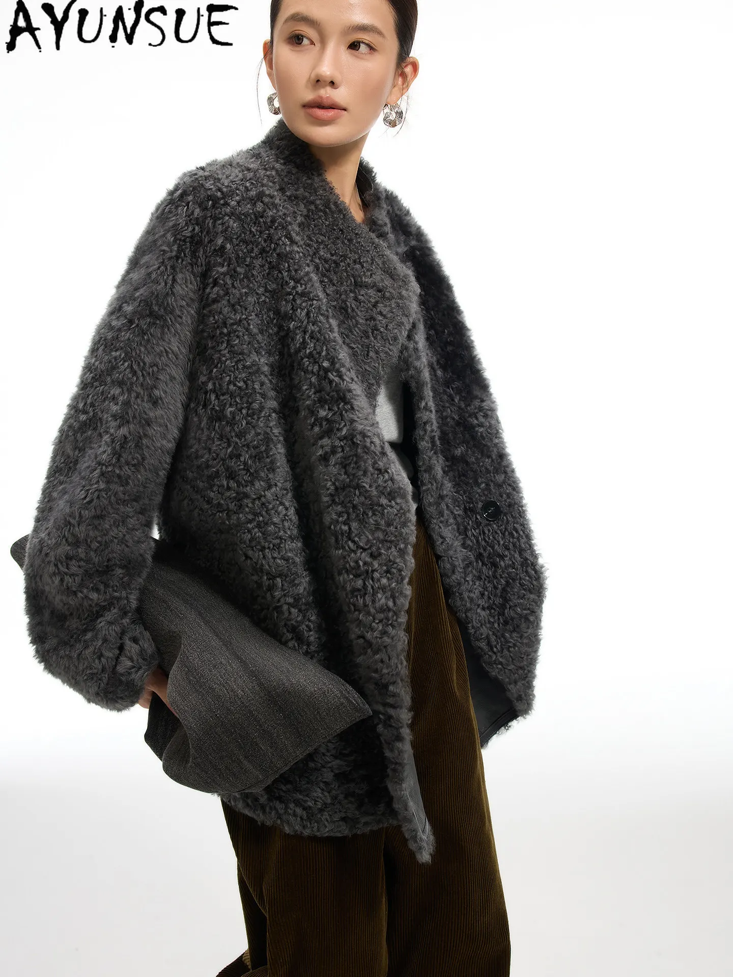 AYUNSUE Natural Sheep Fur Coat Women Real Leather Jacket Warm Winter Clothing Female 2026 Lamb Wool Real Fyr Coats Шуба Женская