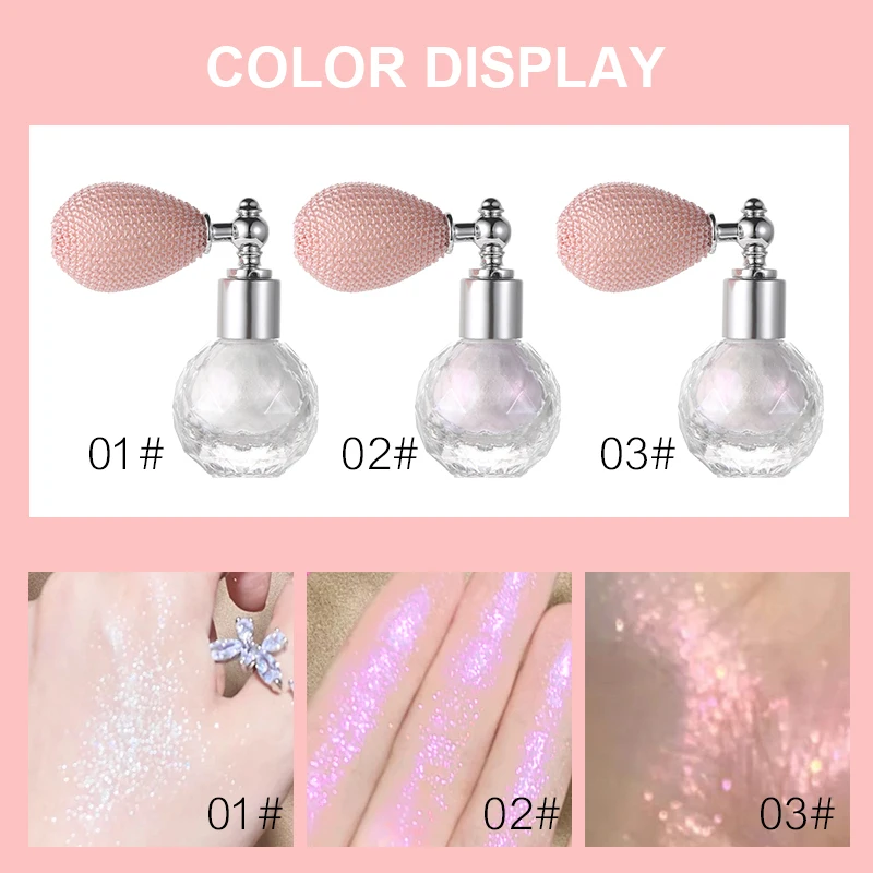 Shiny Glitter Body Powder Highlighter Spray with High Gloss Shine and Sparkle, Suitable for Face and Body Makeup Highlighter
