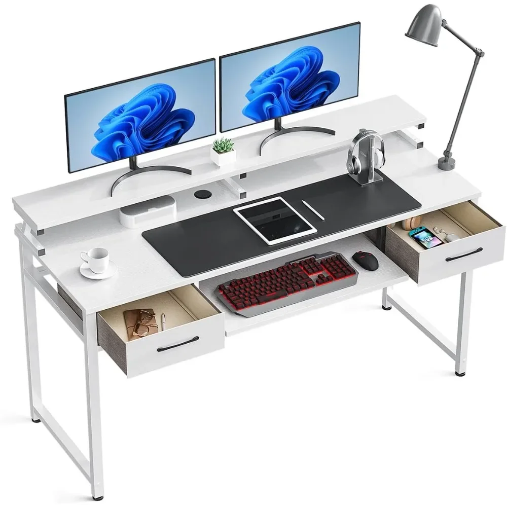 Computer Desk Study Table, 55 Inch Office Desk with Drawers and Keyboard Tray, this product has Monitor Shelf