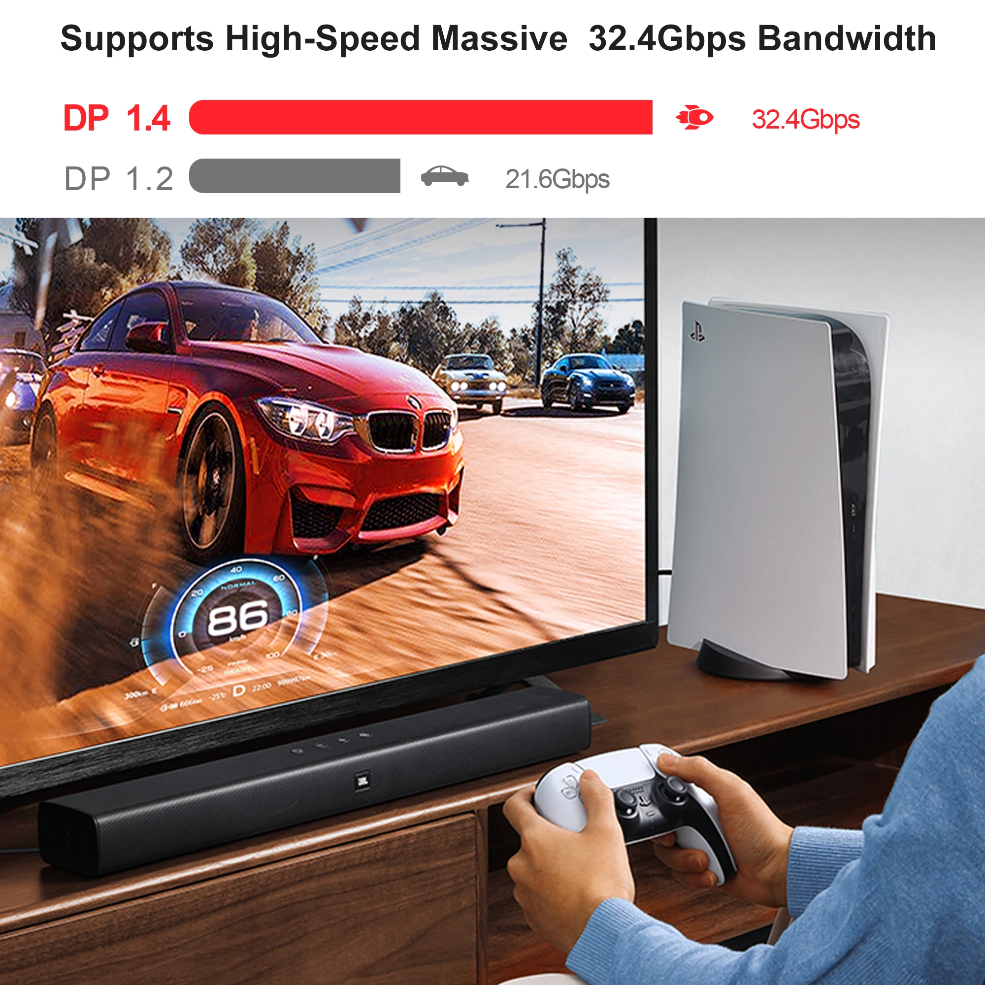 Imagem -02 - Macho da Fibra Ótica dp 8k ao Cabo Masculino da Fibra de Displayport 1.4 Cabo 8k @ 60hz 4k @ 144hz Hbr3 32.4gbps Hdr Aoc Ótico para o Porto de Exibição