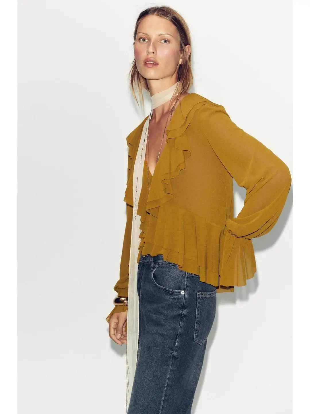 غير متناظرة طويلة Sve V-Ne أعلى ثنيات طبقات الزخرفية مستودع العمل أوائل الخريف Faion المرأة سليم صالح ملابس داخلية