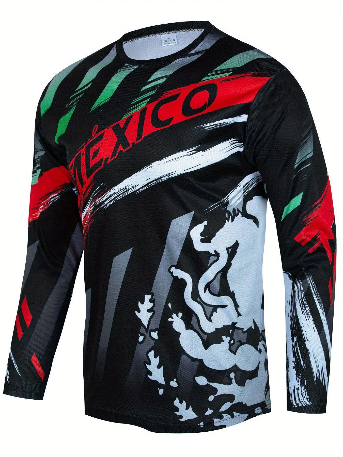 2024 New Mexican Symbols Colorblock Cycling Jersey 3d Męskie koszulki outdoorowe Oddychające koszulki z długim rękawem O Neck Odzież wierzchnia