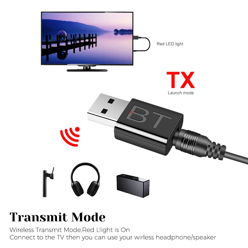 Ricevitore trasmettitore Audio Wireless adattatore 2 In 1 con cavo da 3.5mm per altoparlante auricolare TV per auto Aux compatibile con Bluetooth 5.0