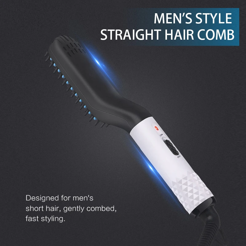 Electric mustache trimmer, straightening brush comb, hot tool flat and curly hair iron, quick facial grooming for mustaches