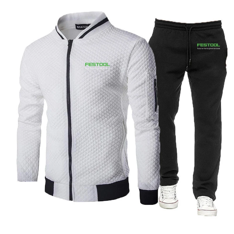 

2025 Spring And Autumn Man's Fashion Slim Sets Festool Logo Print New Type Lightweight Travel Zipper Hoodies+Long Pants Suits