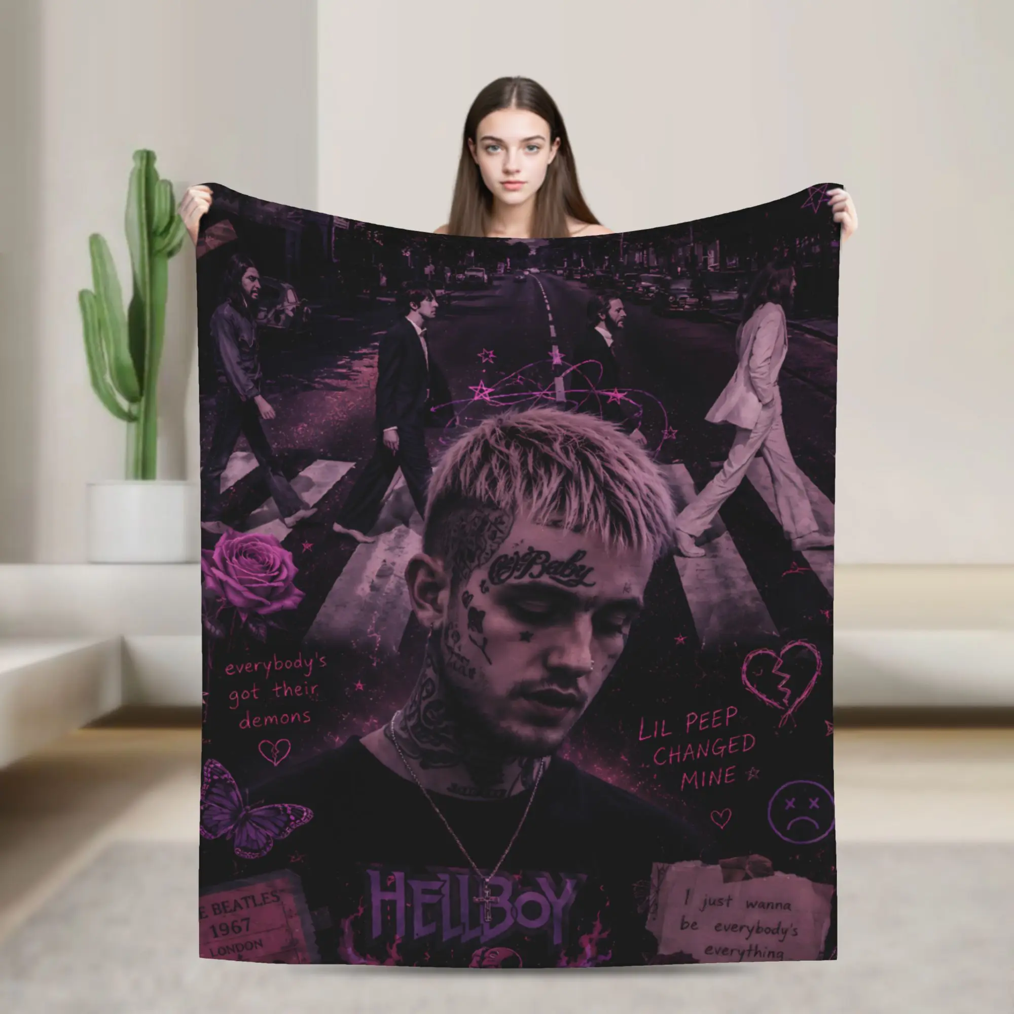 Lil Peep Love Blanket Warm Soft Aesthetic Plush Throw Blanket For Couch Chair Sofa Bed Travel Office Flannel Bedspread Bed Cover