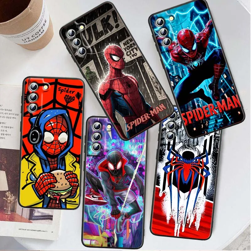 

Marvel Spider Man Anime Phone Case For Samsung Galaxy S25 S24 S23 S22 S21 S20 S10 Ultra Plus FE 5G Black Soft TPU Cover