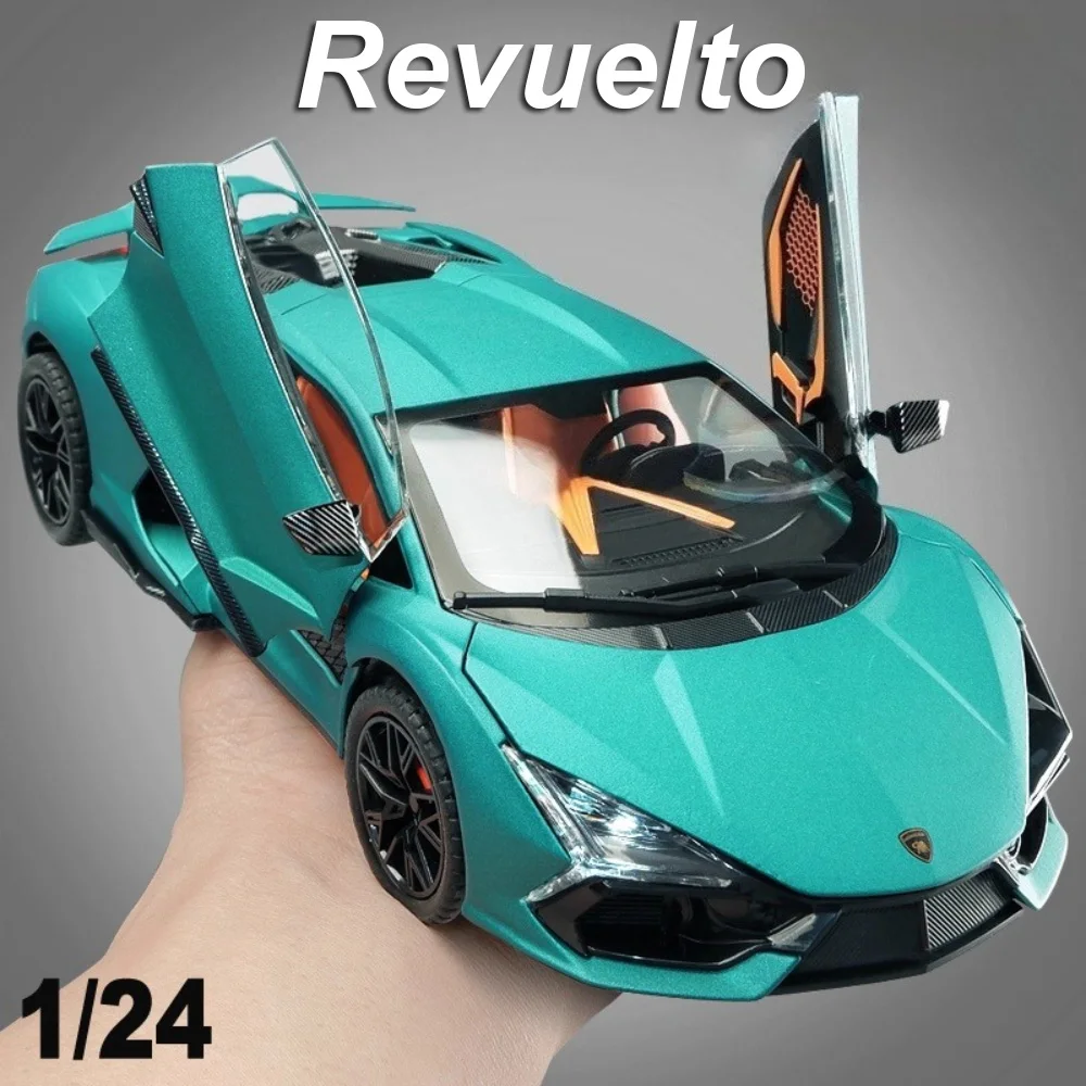 

1:24 Lambo Revuelto Huracan STO Alloy Sports Car Diecast Toy Model Doors Opened Sound Light Pull Back Miniature Vehice Kids Gift