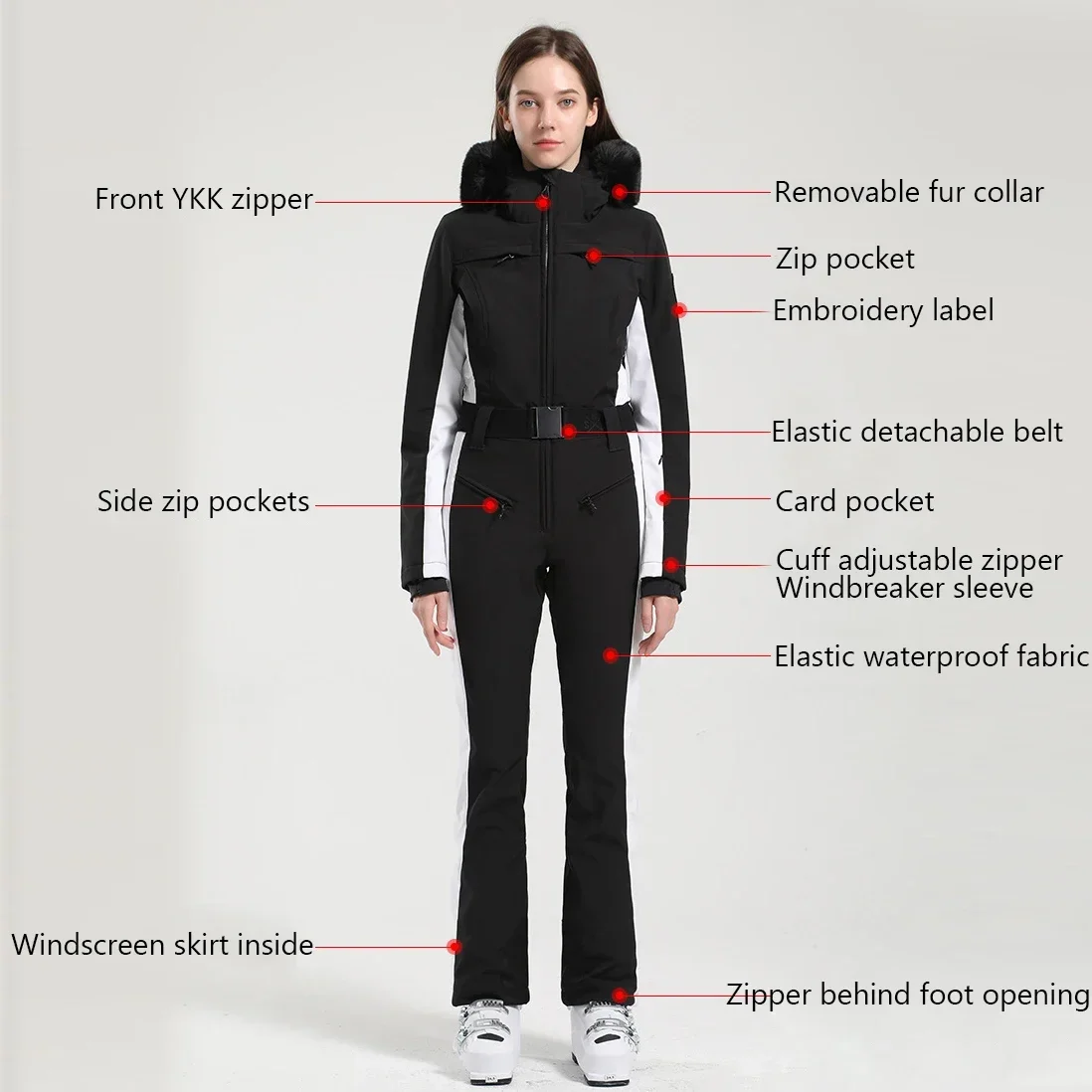 New Overalls Women One-Piece Ski Suit Snowboard Suit Slim Fitting Ski Set Jumpsuit Warm Winter Clothing Wind Proof Waterproof