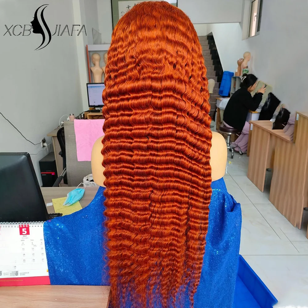 30 Zoll Ingwer Orange Tiefe Welle 13x6 HD Spitze Frontal Perücke Echthaar Lockige 350 Farbige 13x4 Spitze Front Perücken Für Frauen