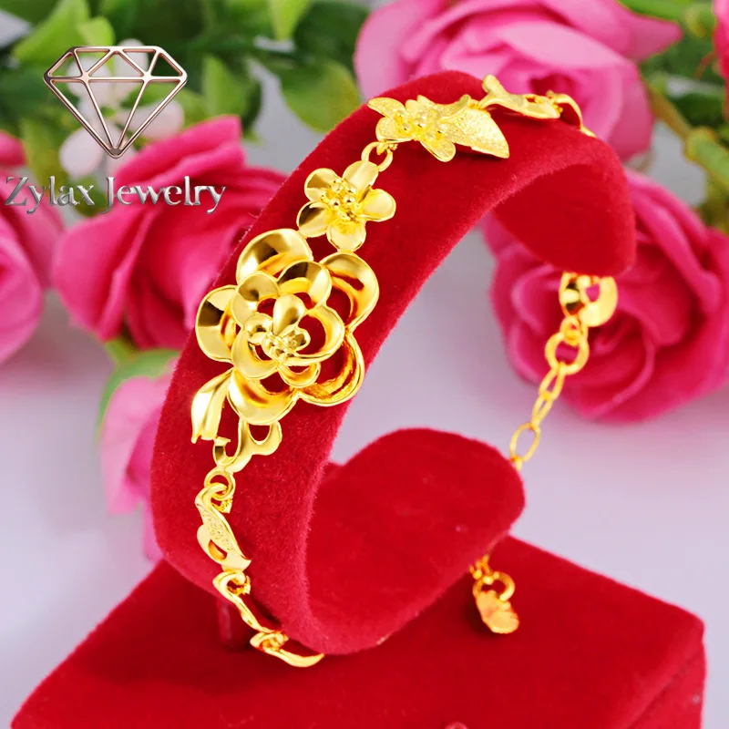 

Zylax Jewelry Luxury 24K 9999 Pure Gold real gold Peacock Bracelet Sandblasted Flower Lady Bracelet