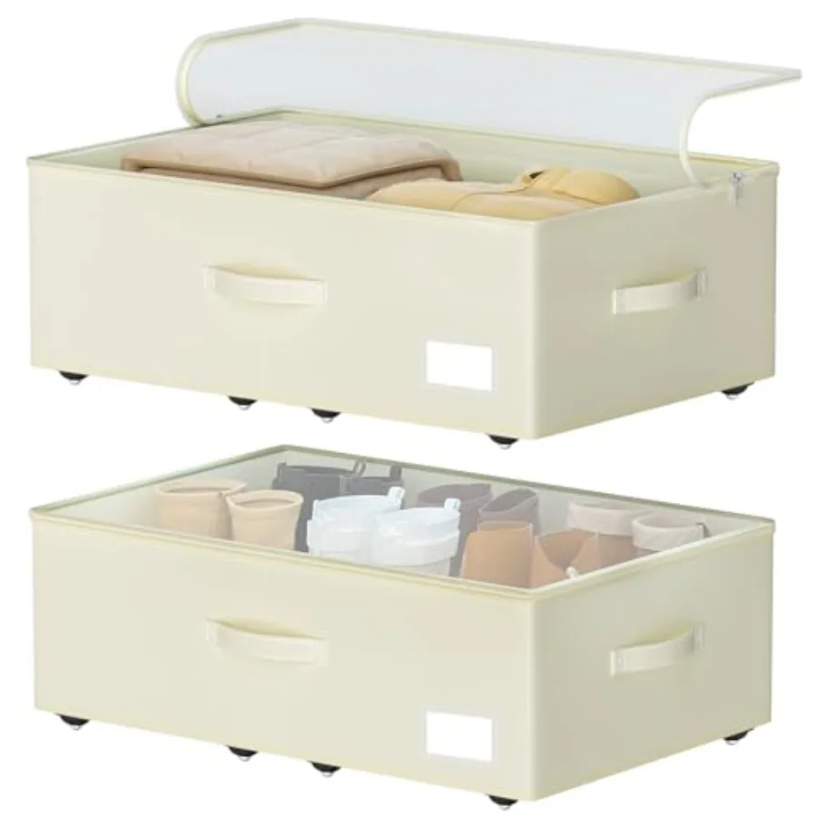 

Under Bed Storage with Wheels, No Assemble Required Under Bed Storage bins, Large capacity Rolling Underbed Shoe Storage contai