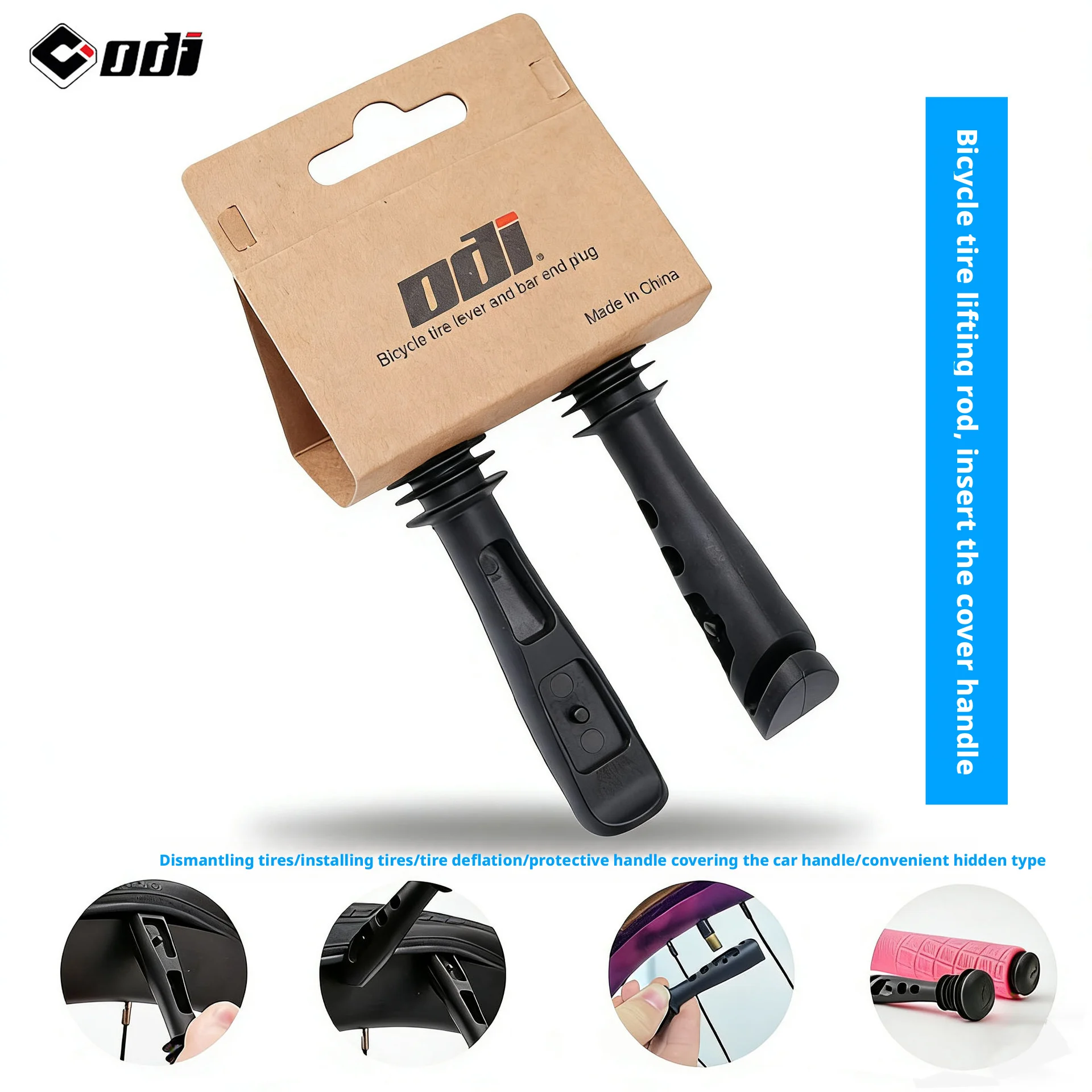 ODI Bicycle Tire Levers Multifunction Bike Tyre Repair Tool Bar End Plugs Grip Remover for MTB Mountain Road Bike Portable Cycli