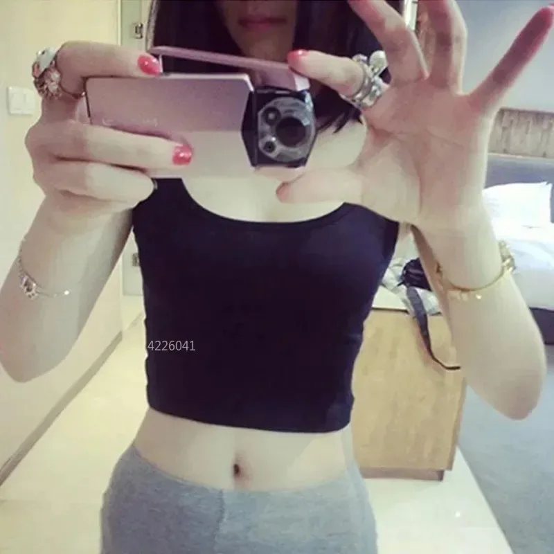 

Crop Tops Sleeveless Short Cotton Knitted Casual Tube Top Female Sleeveless Cropped Yoga Vest Fashion Sexy Women Candy Colour