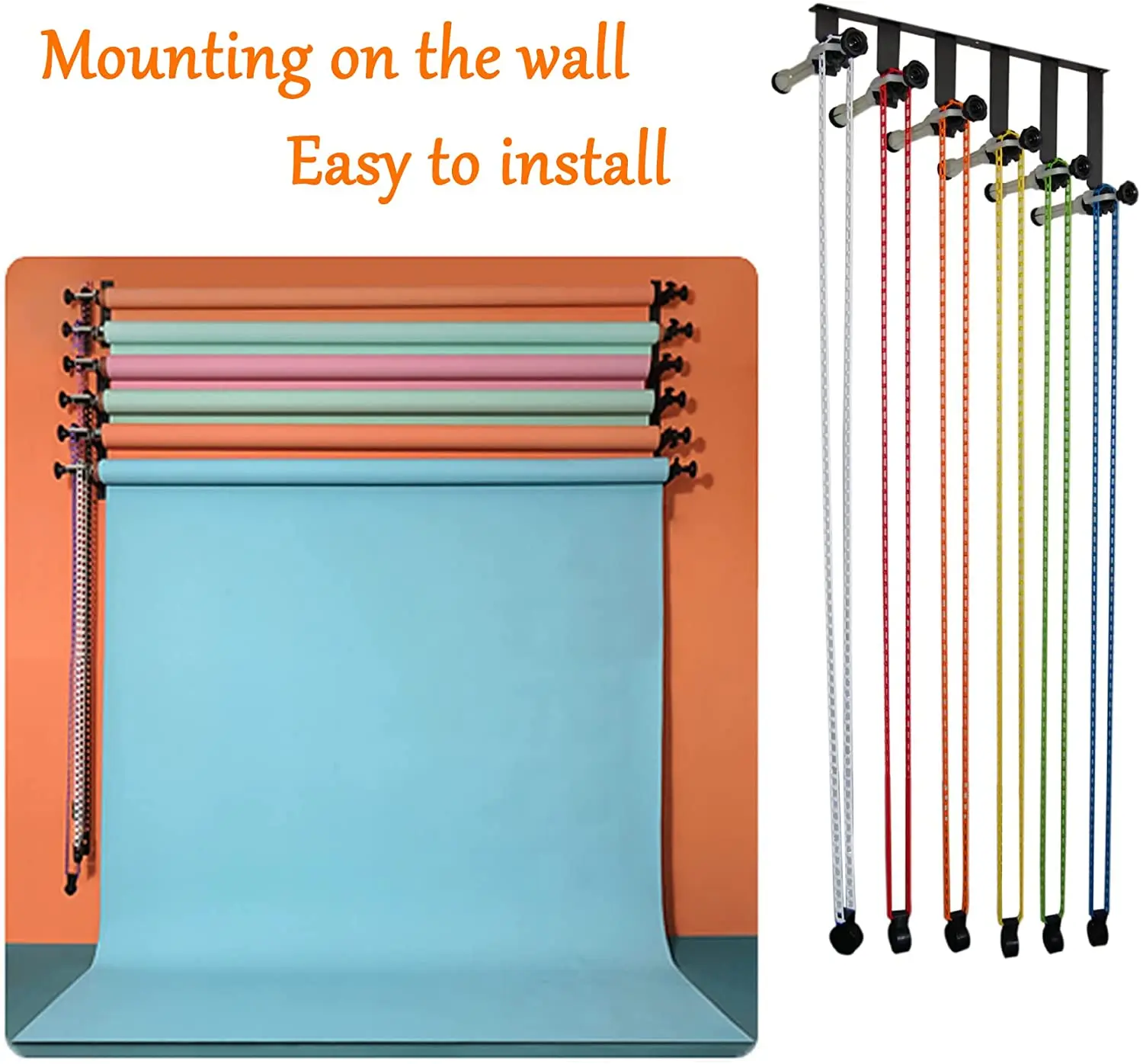 

2025 hot sale Photography Backdrop 6 Roller Wall Mounting Manual Photo Background Holder Support System with Hooks Bars for Home