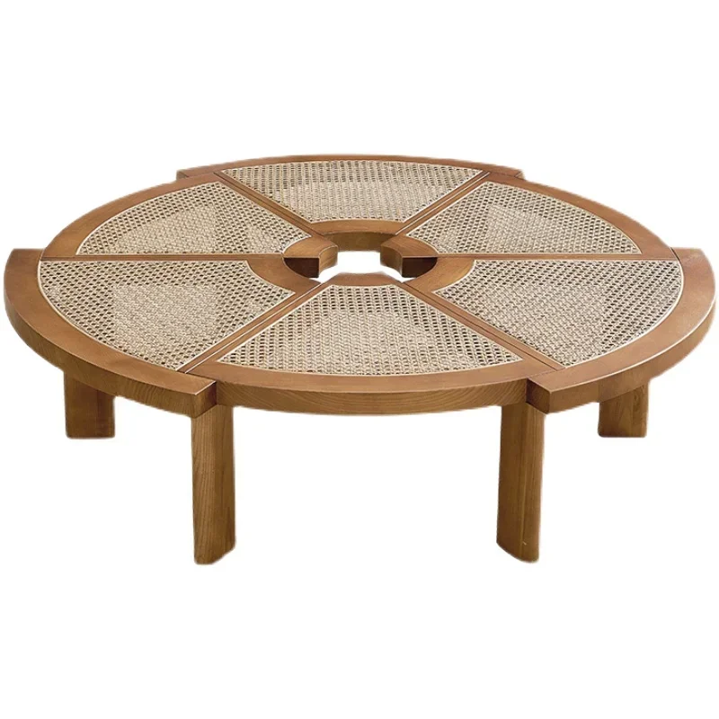 

Japanese-style log coffee table round solid wood special-shaped simple home living room minimalist rattan designer
