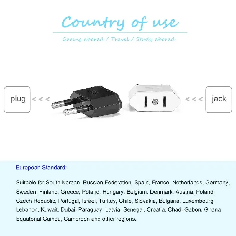 Adaptador de enchufe de viaje de la UE, enchufe americano CN, enchufe europeo, adaptador de corriente eléctrica de CA