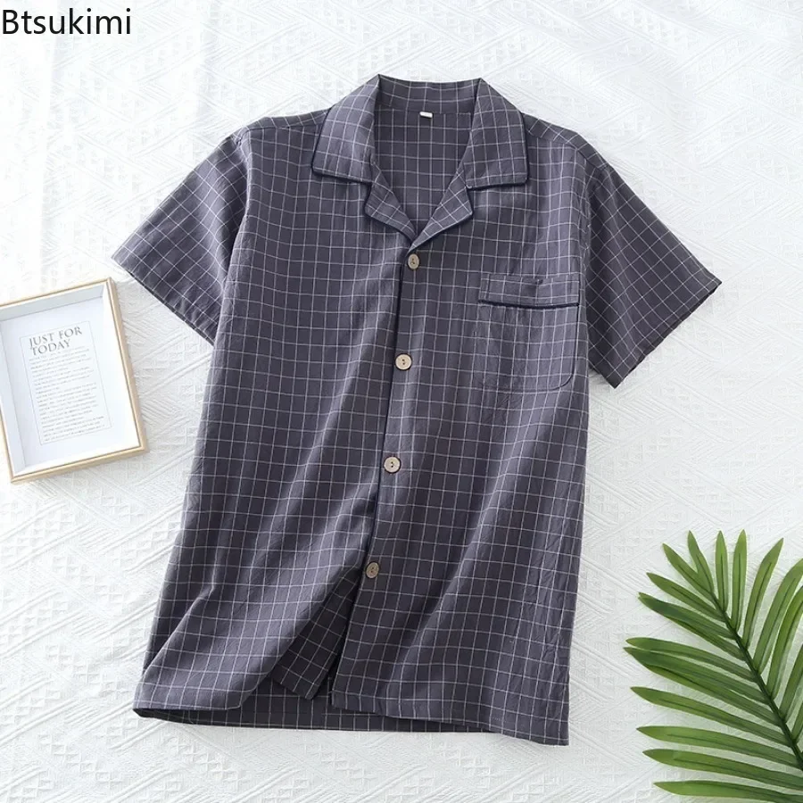 2025 Men's Casual Cotton Short Sleeved Sleep Tops 100% Cotton Gauze Crepe Pajamas Large Size Loose Home Service Female Homewear
