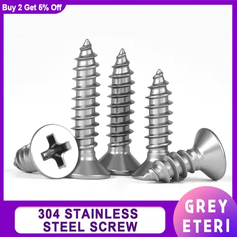 304 Stainless Steel Cross Recessed Countersunk Flat Head Tapping Screws Wood Self-tapping Phillips Furniture Screw M1.2/1.4-M8