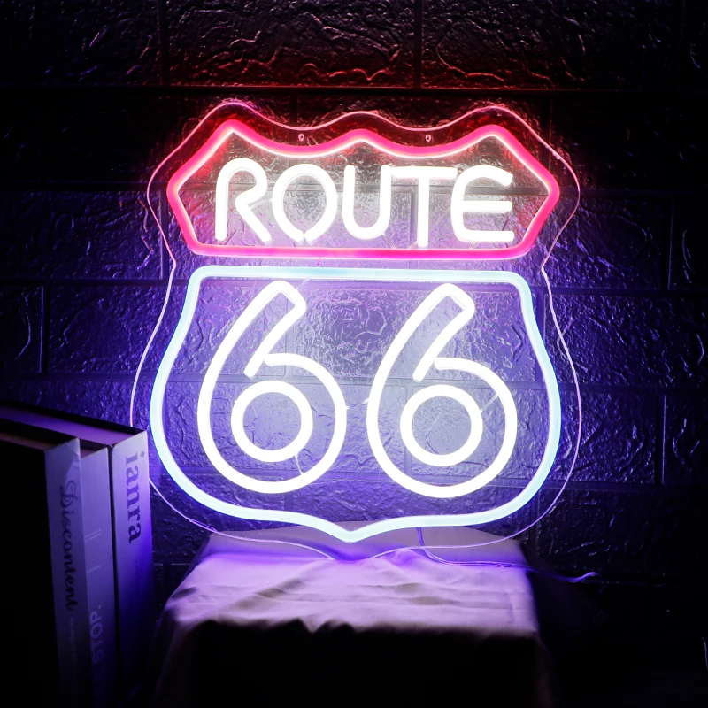 CHUANGQI   Route 66 Neon Sign Beer Bar Home Art Man Cave Neon Light Handmade with Dimmable LED Neon Lights Signs for Bedroom