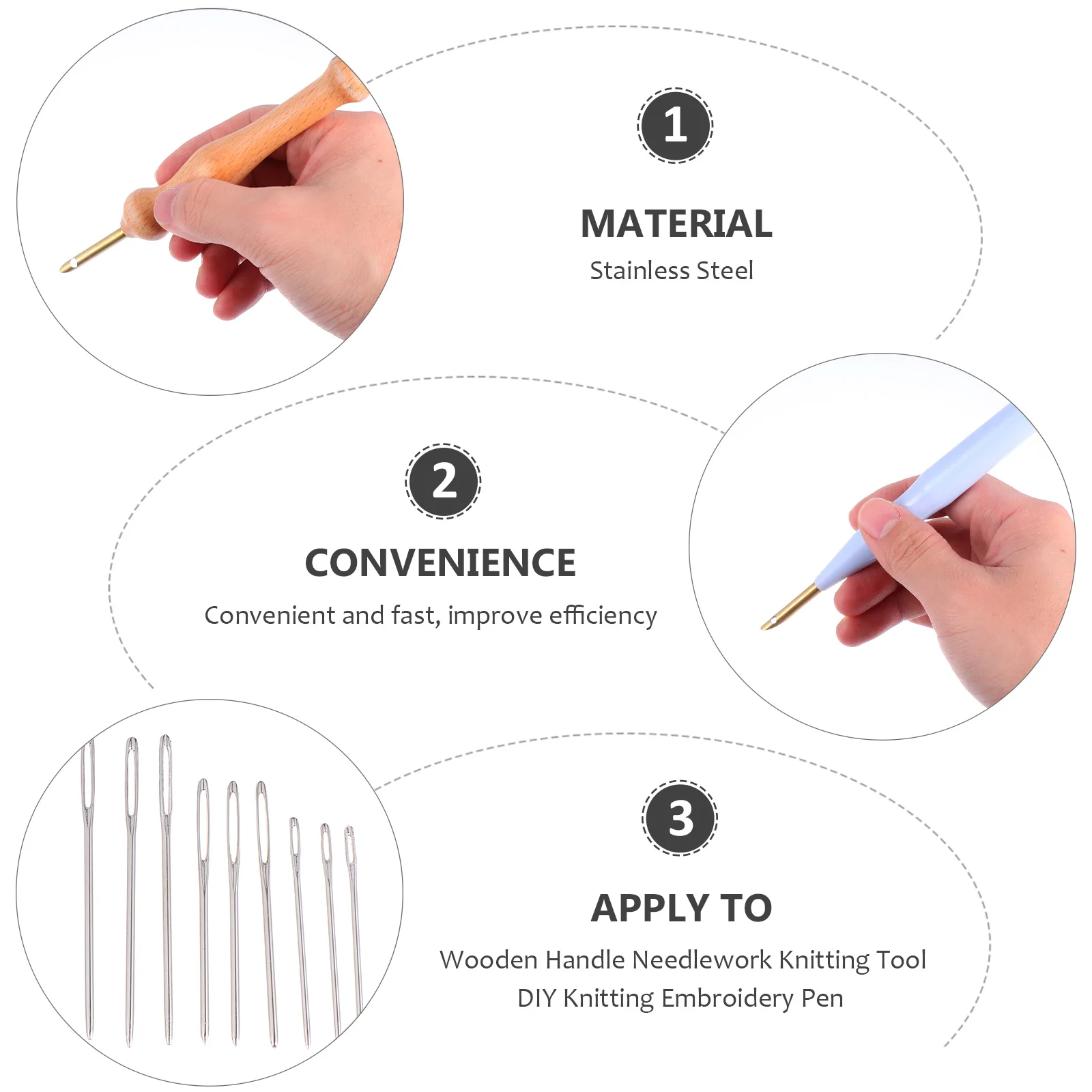 

Punch Kit 1 Yarn Punch Needle Cloth Fabric Marker Large Eye Needles Embroidery Fabric Threaders Long Wire Threader DIY