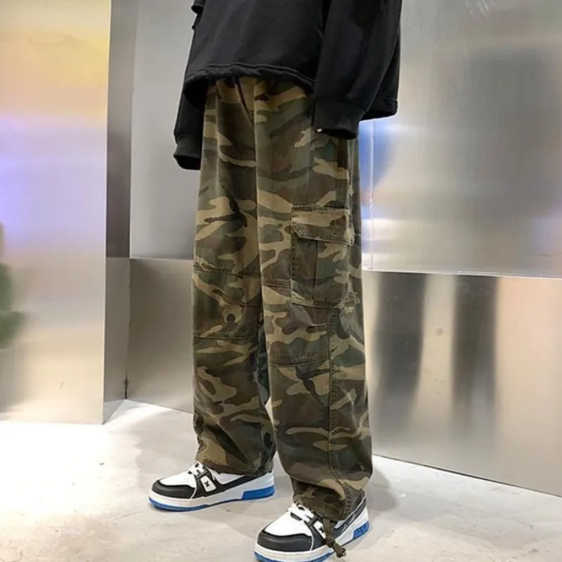 Men's High Street Trendy American Style Camouflage Cargo Pants Spring Autumn New Arrival Loose Fit Trousers