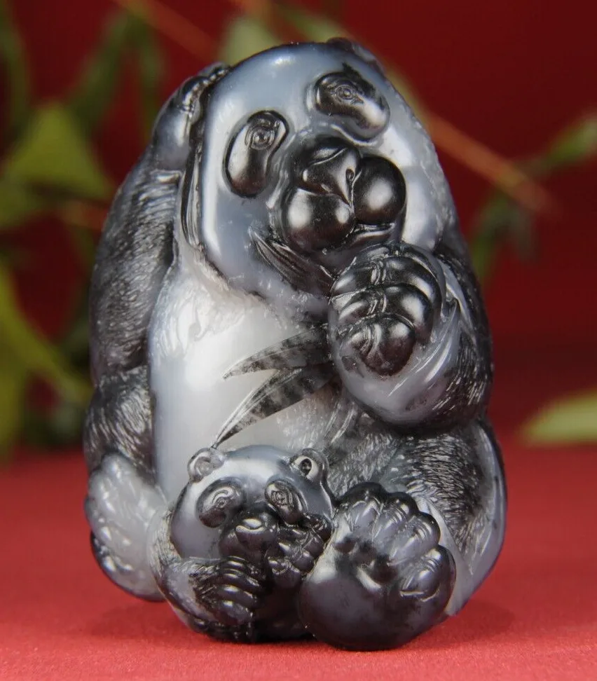 165g 100% NATURAL BLACK AND WHITE HOTAN RIVER JADE HAND CARVED PANDA PENDANT