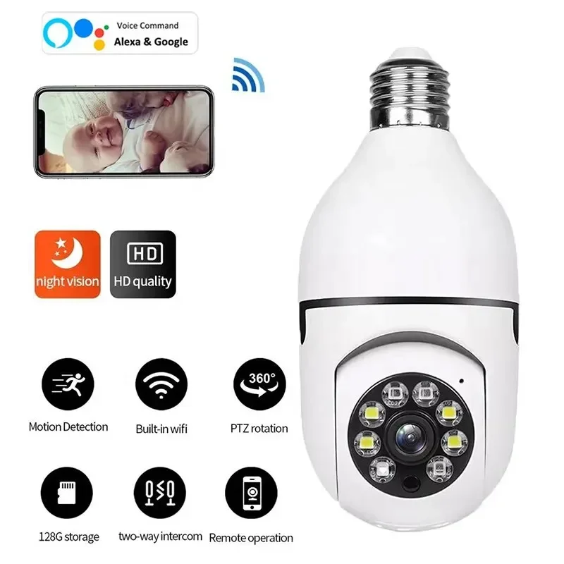 

5G Bulb E27 Surveillance Camera Full Color Night Vision Automatic Human Tracking Zoom Indoor Security Monitor Wifi Camera