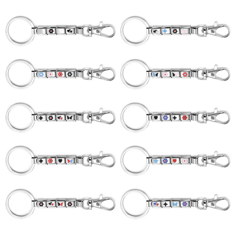 

Y2K Flower Butterfly Stainless Steel Italian Charm Links Key Chain 9mm Metal Design Men Women Keychain DIY Making Jewelry Gifts