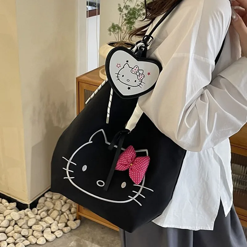 

Sanrio Cute Kitty Embroidered Double Sided Underarm Bag Women's New Style Bow Sweet Y2k Tote Bag Large Capacity New Shoulder Bag