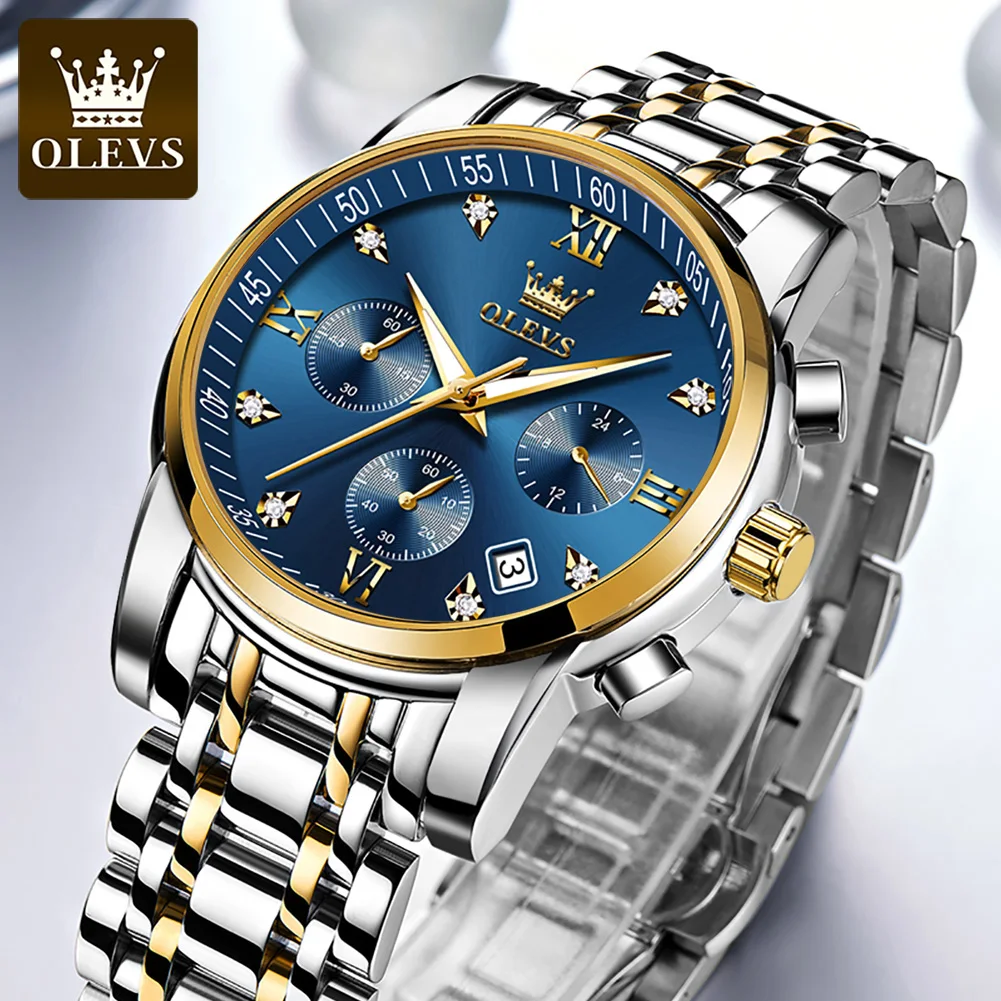 

Olevs Luxury Brand Men Quartz Watch Business Stainless Steel Strap Chronograph Waterproof Wristwatches Male Fashion Watches Hour