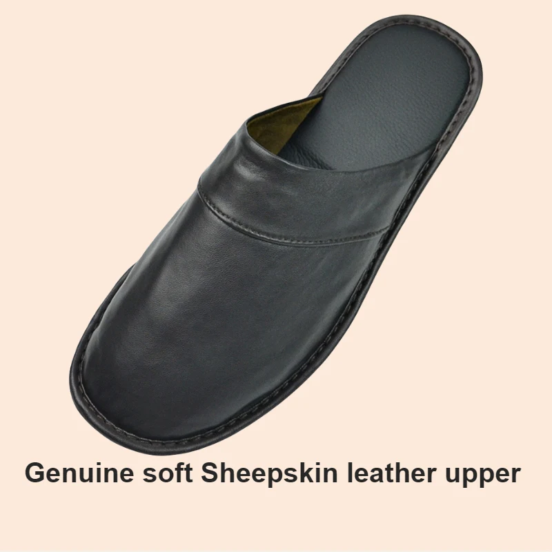 Soft Sheepskin cow Leather Slippers Homes in indoor slipper Spring Autumn men women elderly non-slip casual single shoes summer