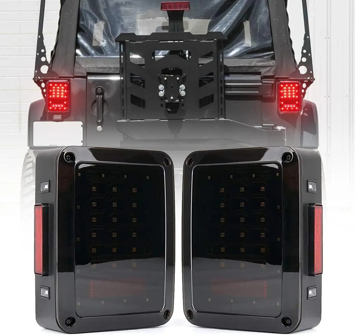 

Jeep JK Tail Lights, Lens LED Tail Lights w/Turn Signal & Back Up Light with Brake Light for Jeep Wrangler JK JKU 2007-2018